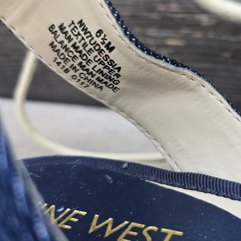 Nine West NEW Unah Coastal Mediterranean Denim Pointy Toe Flat Sandal 6.5M